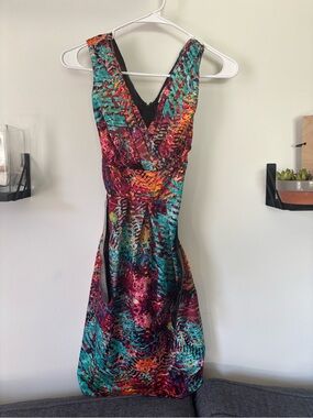 Corey P Colorful Abstract Y2K Fit & Flare Dress Size 4 w/ Black Belt